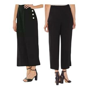 NWT Vince Camuto Black Side Button Wide Leg Pants High-Waisted Ankle Length Sz 2